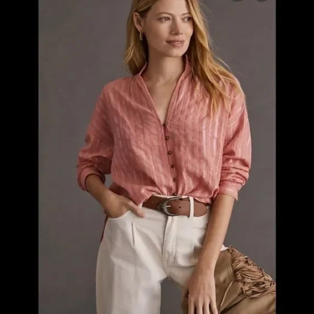 Anthropologie Pilcro Tavi shirt pink button down